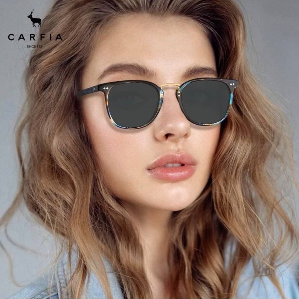✨ Carfia Polarized Sunglasses – Unisex – Tortoise / Blue Accents